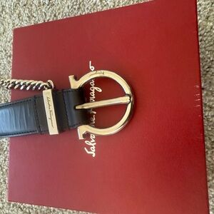 Salvatore Ferragamo Black Leather Belt with Gold Buckle
